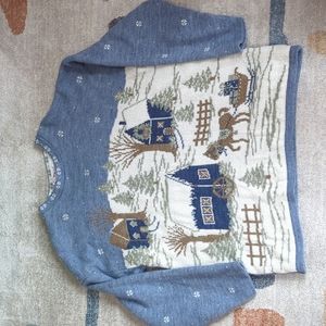 Vintage Nut Cracker Christmas/Winter Village Horse Scene Sweater